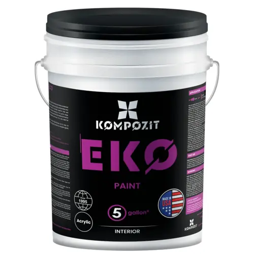 EKO Interior Paint, Interior and Exterior Surfaces, Acrylic 5 Gallon Size, Flat Finish EKO Interior Paint, Interior and Exterior Surfaces, Acrylic 5 Gallon Size, Flat Finish
