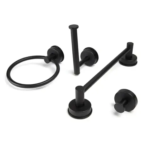 No-Drill 5-Piece Bathroom Set (Round) - Matte Black No-Drill 5-Piece Bathroom Set (Round) - Matte Black