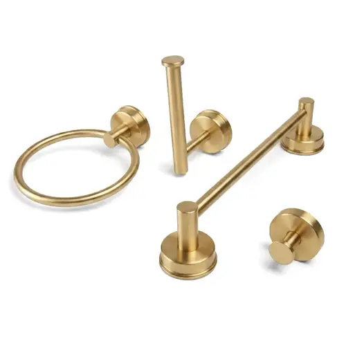 No-Drill 5-Piece Bathroom Set (Round) - Satin Brass No-Drill 5-Piece Bathroom Set (Round) - Satin Brass