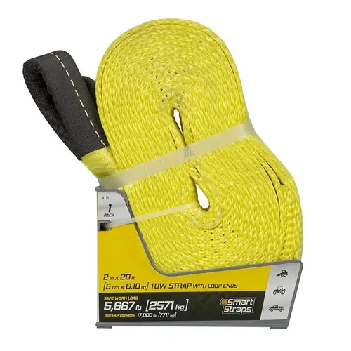 SmartStrap Tow Strap, 5667 lb, 2 in W, 20 ft L, Loop End, Nylon, Yellow SmartStrap Tow Strap, 5667 lb, 2 in W, 20 ft L, Loop End, Nylon, Yellow