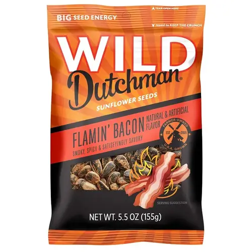 WILD Dutchman Roasted Sunflower Seed, Flamin Bacon, 5.5 oz Bag WILD Dutchman Roasted Sunflower Seed, Flamin Bacon, 5.5 oz Bag