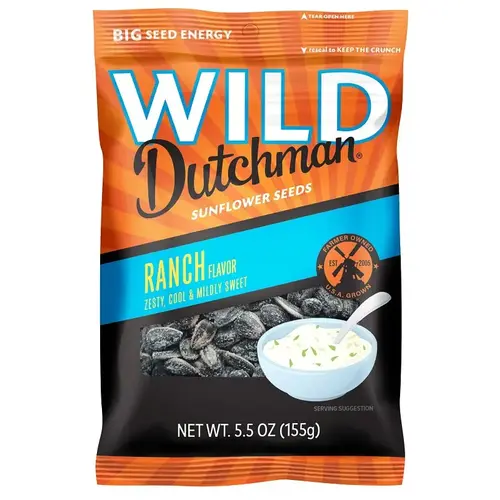 WILD Dutchman Roasted Sunflower Seed, Ranch, 5.5 oz Bag WILD Dutchman Roasted Sunflower Seed, Ranch, 5.5 oz Bag