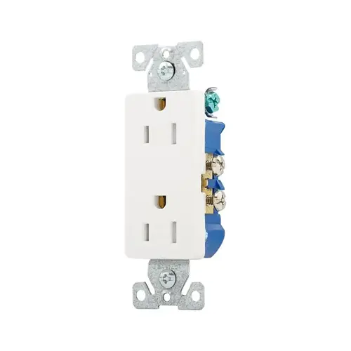 Eaton Decorator Duplex Receptacle, 2-Pole, 15 A, 125 V, Side and Push Wiring, NEMA: NEMA 5-15R, White - pack of 10 Eaton Decorator Duplex Receptacle, 2-Pole, 15 A, 125 V, Side and Push Wiring, NEMA: NEMA 5-15R, White - pack of 10