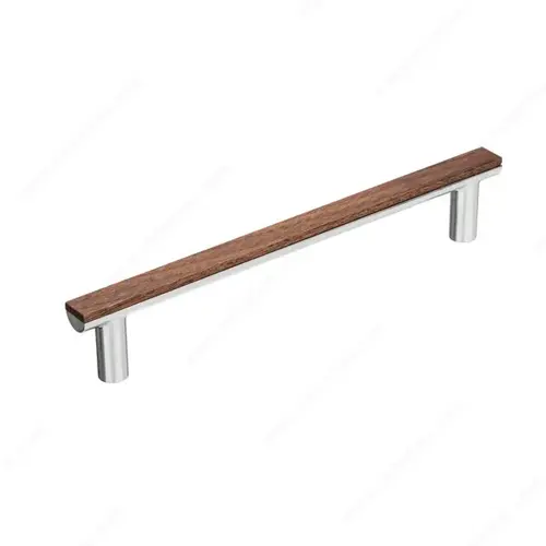 Modern Metal and Wood Pull - 1350 Polished Nickel / Walnut Modern Metal and Wood Pull - 1350 Polished Nickel / Walnut