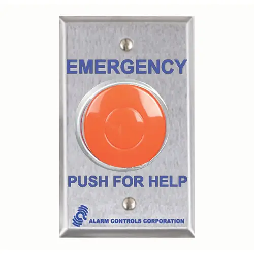 Single Gang Red Mushroom Button Latching Satin Stainless Steel Finish