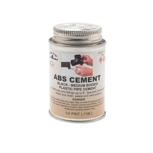 ABS SOLVENT CEMENT BLACK MED BODIED 4 OZ ABS SOLVENT CEMENT BLACK MED BODIED 4 OZ