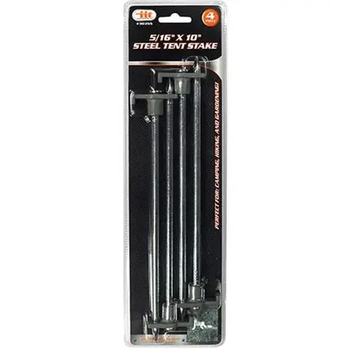 Tent Stakes, Steel, 5/16" x 10", with T Stopper, Pack of 4 Tent Stakes, Steel, 5/16" x 10", with T Stopper, Pack of 4