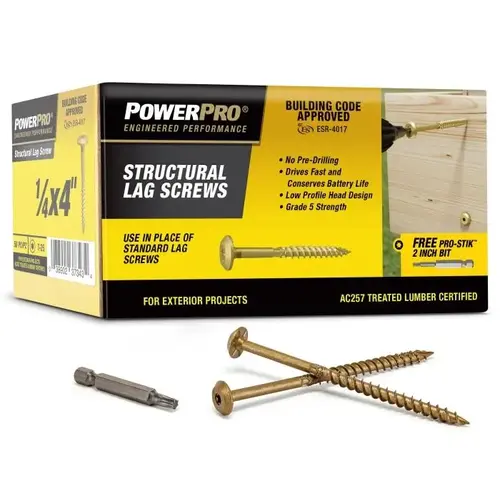 Power Pro Structural Lag Screw, 1/4" x 4", Box of 50 Power Pro Structural Lag Screw, 1/4" x 4", Box of 50