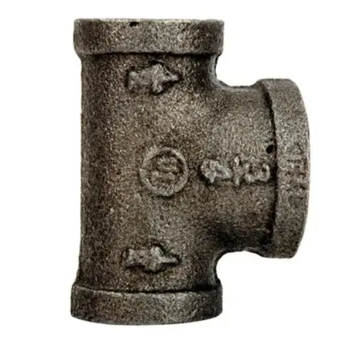Black Malleable Iron Reducing Tee, 1/2" x 1/2" x 3/4" FPT Black Malleable Iron Reducing Tee, 1/2" x 1/2" x 3/4" FPT