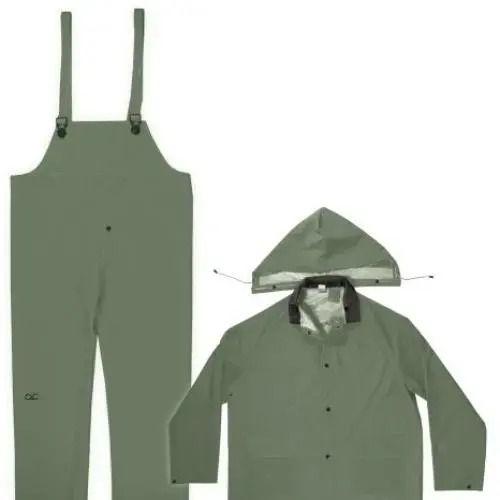 3-Piece Heavyweight PVC Rain Suit, Large, Green 3-Piece Heavyweight PVC Rain Suit, Large, Green