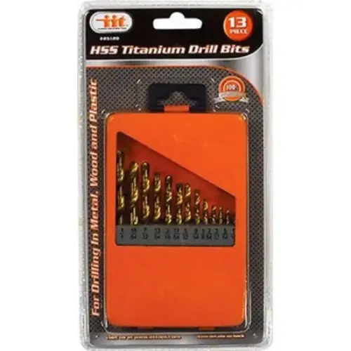13-Piece Titanium Coated HSS Drill Bit Set, 1/16" to 1/4" 13-Piece Titanium Coated HSS Drill Bit Set, 1/16" to 1/4"