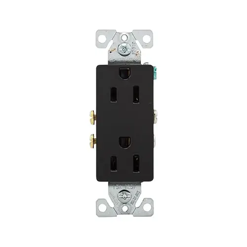 Eaton Duplex Receptacle, 2-Pole, 15 A, 125 V, Side and Push Wiring, NEMA: NEMA 5-15R, Black Eaton Duplex Receptacle, 2-Pole, 15 A, 125 V, Side and Push Wiring, NEMA: NEMA 5-15R, Black