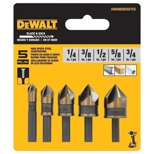 DEWALT Countersink Bit Set, Round Dia Shank, 5-Flute, HSS DEWALT Countersink Bit Set, Round Dia Shank, 5-Flute, HSS