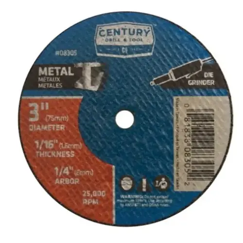 CUTTING WHEEL 3IN .1/16IN THICK TYPE 1A CUTTING WHEEL 3IN .1/16IN THICK TYPE 1A