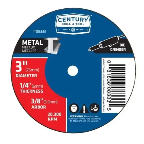 GRINDING WHEEL 3IN 1/4IN THICK TYPE 1 GRINDING WHEEL 3IN 1/4IN THICK TYPE 1
