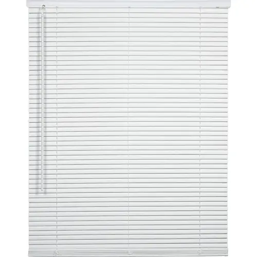 28 In. x 64 In. x 1 In. White Vinyl Light Filtering Cordless Mini Blind 28 In. x 64 In. x 1 In. White Vinyl Light Filtering Cordless Mini Blind