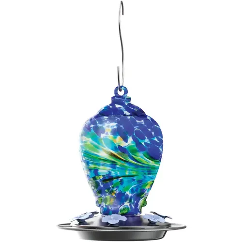 Artisan Gravity Glass Hummingbird Feeder Blue & Green Artisan Gravity Glass Hummingbird Feeder Blue & Green
