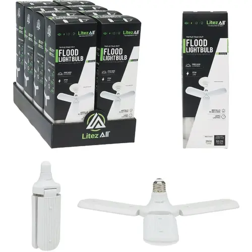 Triple Fold-Out A/C Powered LED Floodlight Bulb - pack of 8 Triple Fold-Out A/C Powered LED Floodlight Bulb - pack of 8
