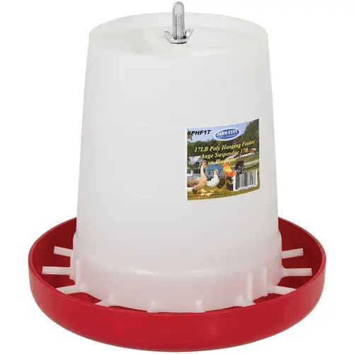 17 Lb. Capacity Hanging Plastic Poultry Feeder Red & White 17 Lb. Capacity Hanging Plastic Poultry Feeder Red & White