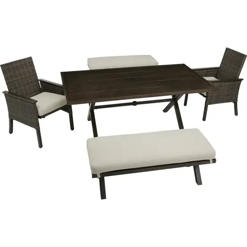 5-Piece Woodgrain Patio Dining Set with PFAS-Free Fabric 5-Piece Woodgrain Patio Dining Set with PFAS-Free Fabric