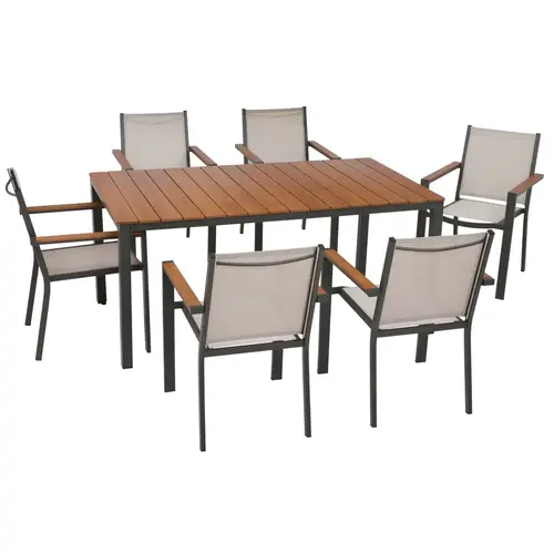 Beige Grove 7-Piece Bamboo Top Patio Dining Set Beige Grove 7-Piece Bamboo Top Patio Dining Set