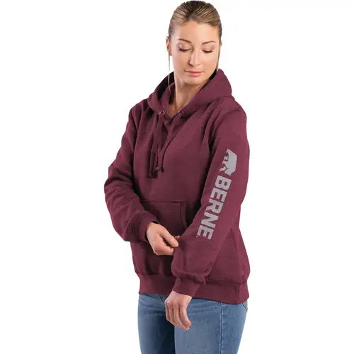 Small Cat Women's Signature Sleeve Pullover Hooded Sweatshirt Cabernet Small Cat Women's Signature Sleeve Pullover Hooded Sweatshirt Cabernet
