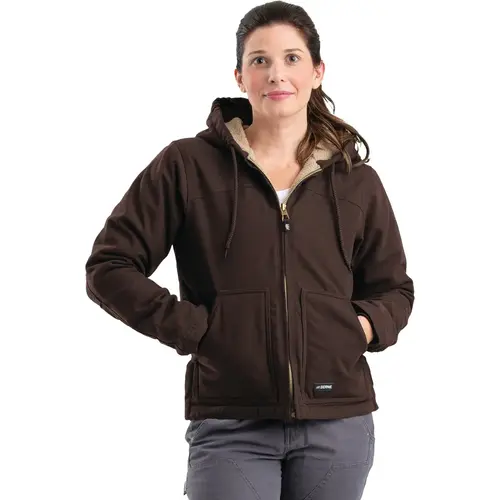 Women's Medium Dark Brown Sherpa-Lined Softstone Duck Hooded Jacket Women's Medium Dark Brown Sherpa-Lined Softstone Duck Hooded Jacket