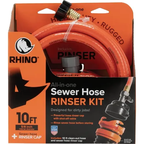 5/8 In. Dia. 10 Ft. All-in-One Sewer Clean Out Hose with Rinse Cap 5/8 In. Dia. 10 Ft. All-in-One Sewer Clean Out Hose with Rinse Cap