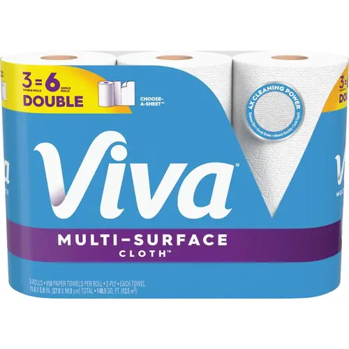 Multi-Surface Cloth Choose-A-Sheet Paper Towels (3 Double Rolls) White Multi-Surface Cloth Choose-A-Sheet Paper Towels (3 Double Rolls) White