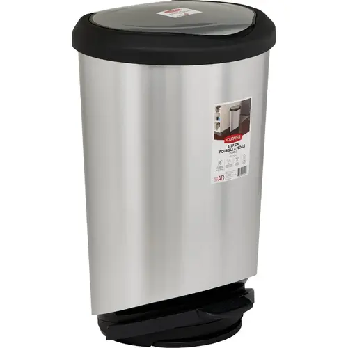 Tondo 11 Gal. Step Trash Bin Silver and Black Tondo 11 Gal. Step Trash Bin Silver and Black