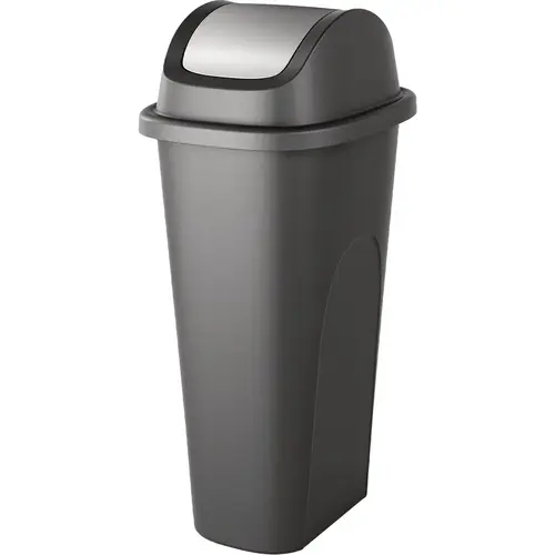Forte 11 Gal. Slim Swing Lid Trash Bin Silver and Black Forte 11 Gal. Slim Swing Lid Trash Bin Silver and Black