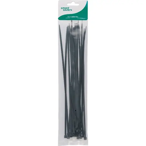 12 In. x 0.19 In. Black Nylon Cable Tie - pack of 20 12 In. x 0.19 In. Black Nylon Cable Tie - pack of 20