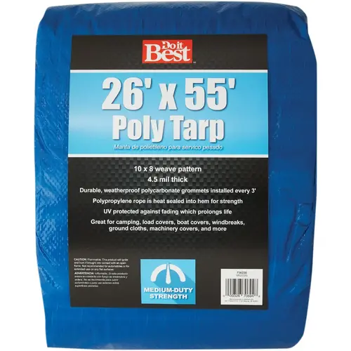 Blue Woven 26 Ft. x 55 Ft. Medium Duty Poly Tarp Blue Woven 26 Ft. x 55 Ft. Medium Duty Poly Tarp