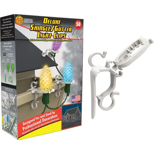 White Gutter & Shingle Deluxe Light Clips - pack of 50 White Gutter & Shingle Deluxe Light Clips - pack of 50
