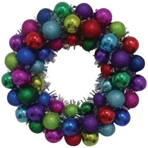 16 In. Traditional Multi Bright Shatterproof Ornament Wreath 16 In. Traditional Multi Bright Shatterproof Ornament Wreath