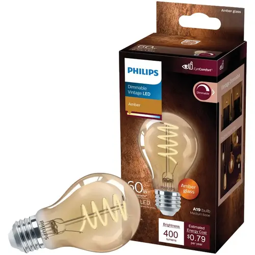 60W Equivalent Amber Medium A19 Dimmable Vintage LED Light Bulb 60W Equivalent Amber Medium A19 Dimmable Vintage LED Light Bulb