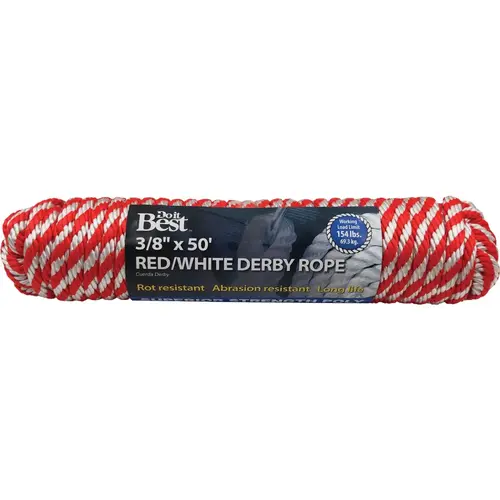 Darba Rope Do it Best 737240 3/8 In. x 50 Ft. Red & White Derby Polypropylene ...