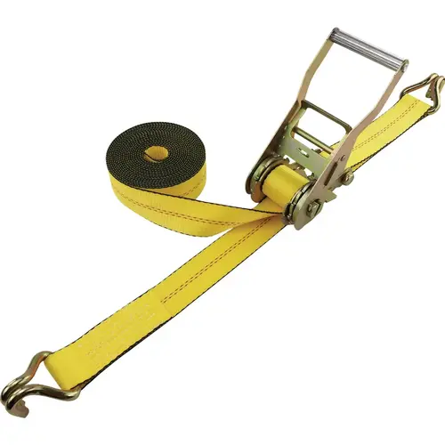 2 In. x 27 Ft. Self Tensioning Ratchet Strap with Double "J" Hooks Yellow 2 In. x 27 Ft. Self Tensioning Ratchet Strap with Double "J" Hooks Yellow