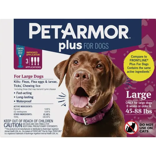 Plus For Dogs 45 to 88 Lb. Flea & Tick Topical Treatment - pack of 3 Plus For Dogs 45 to 88 Lb. Flea & Tick Topical Treatment - pack of 3