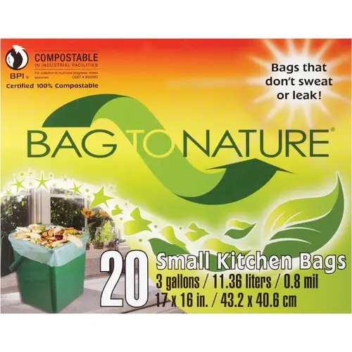 Bag-To-Nature 3 Gal. Compostable Green Trash Bag (20-Count) Bag-To-Nature 3 Gal. Compostable Green Trash Bag (20-Count)