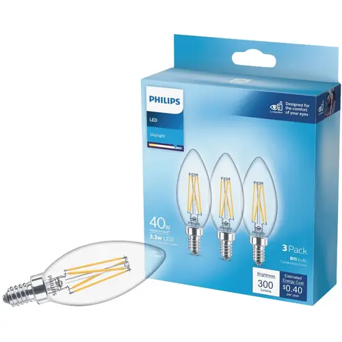 40W Equivalent Daylight B11 Candelabra Clear LED Decorative Light Bulb - pack of 3 40W Equivalent Daylight B11 Candelabra Clear LED Decorative Light Bulb - pack of 3