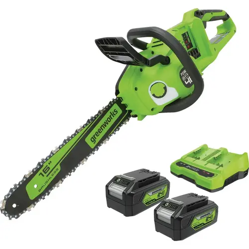 24V (2 x 24V) 16 In. Brushless Chainsaw with (2) 4.0 Ah Batteries & Dual Port Charger 24V (2 x 24V) 16 In. Brushless Chainsaw with (2) 4.0 Ah Batteries & Dual Port Charger