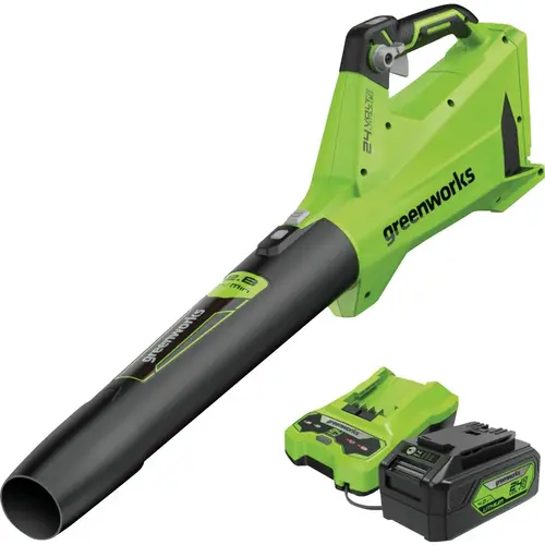 24V 450 CFM 110 MPH Cordless Brushless Handheld Leaf Blower with 4.0 Ah Battery & Charger 24V 450 CFM 110 MPH Cordless Brushless Handheld Leaf Blower with 4.0 Ah Battery & Charger