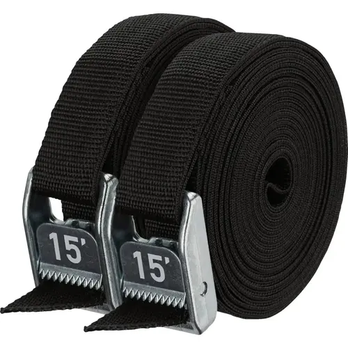 1 In. x 15 Ft. Stealth Black Heavy Duty Tie-Down Strap - pack of 2 1 In. x 15 Ft. Stealth Black Heavy Duty Tie-Down Strap - pack of 2