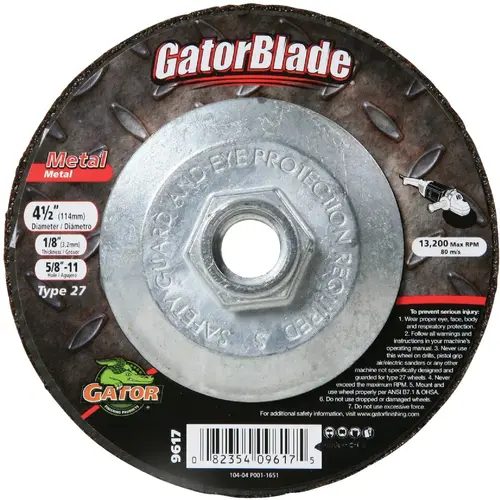Type 27 4-1/2 In. x 1/8 In. x 5/8 In.-11 Metal Cut-Off Wheel Type 27 4-1/2 In. x 1/8 In. x 5/8 In.-11 Metal Cut-Off Wheel