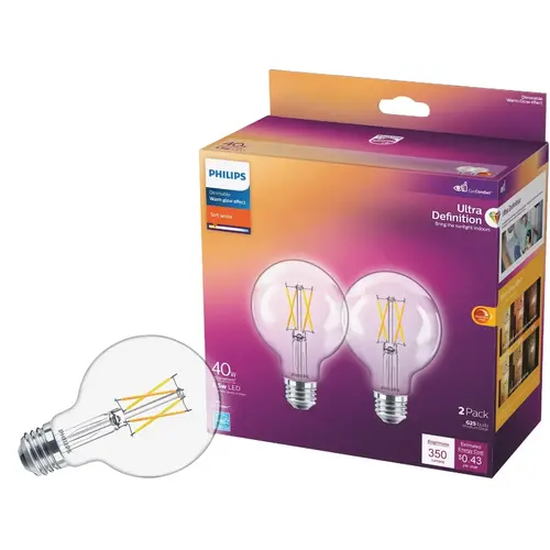 Warm Glow 40W Equivalent Soft White G25 Medium Clear Dimmable LED Decorative Globe Light Bulb - pack of 2 Warm Glow 40W Equivalent Soft White G25 Medium Clear Dimmable LED Decorative Globe Light Bulb - pack of 2