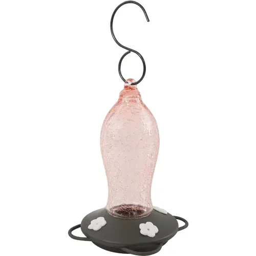 16 Oz. Blush Crackle Glass Artisan Gravity Hummingbird Feeder Pink 16 Oz. Blush Crackle Glass Artisan Gravity Hummingbird Feeder Pink
