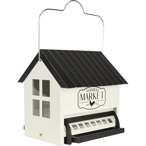 White Metal 5.5 Qt. Capacity Hopper Bird Feeder White Metal 5.5 Qt. Capacity Hopper Bird Feeder