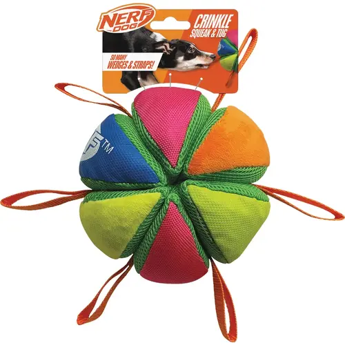 5.9 In. Plush Squeak & Crunch Wedge Ball with Straps Multicolor 5.9 In. Plush Squeak & Crunch Wedge Ball with Straps Multicolor