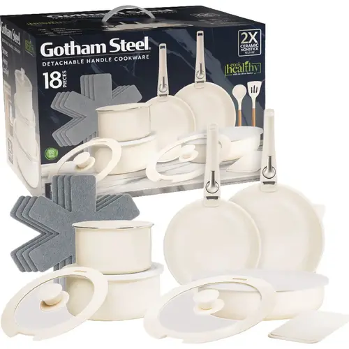 Detachable Handle Cookware Set (18-Piece) Cream Detachable Handle Cookware Set (18-Piece) Cream